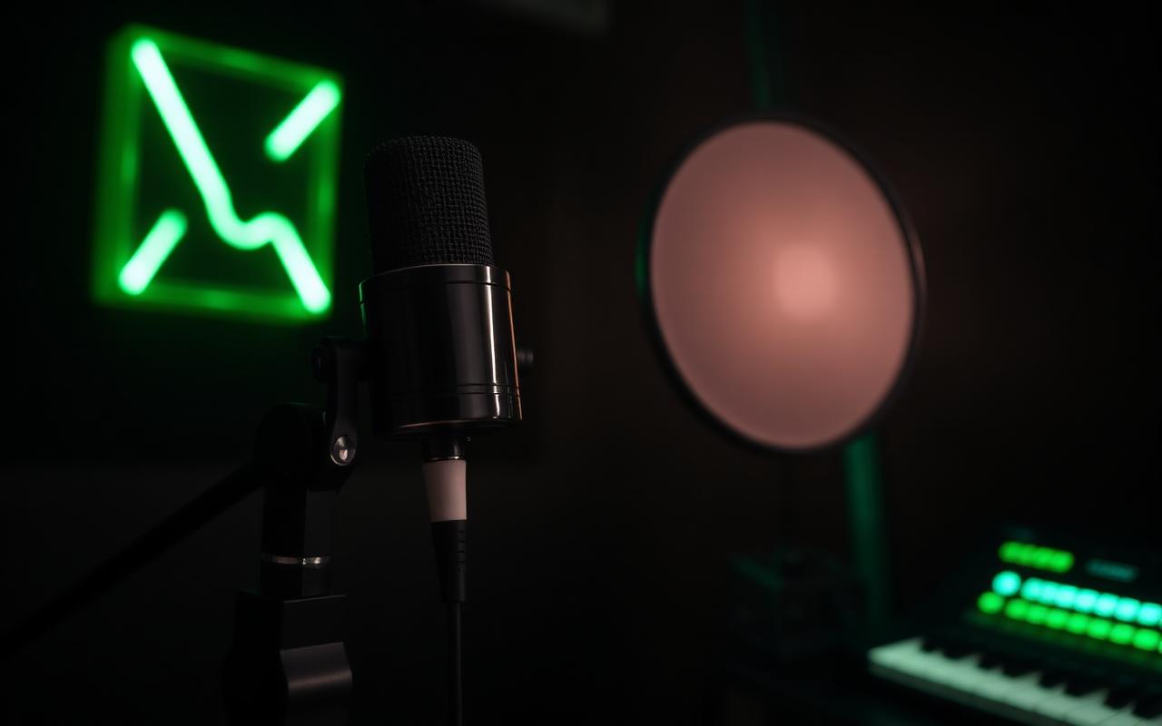 Studio-Mikrofon mit Pop-Filter im neongrünen Licht